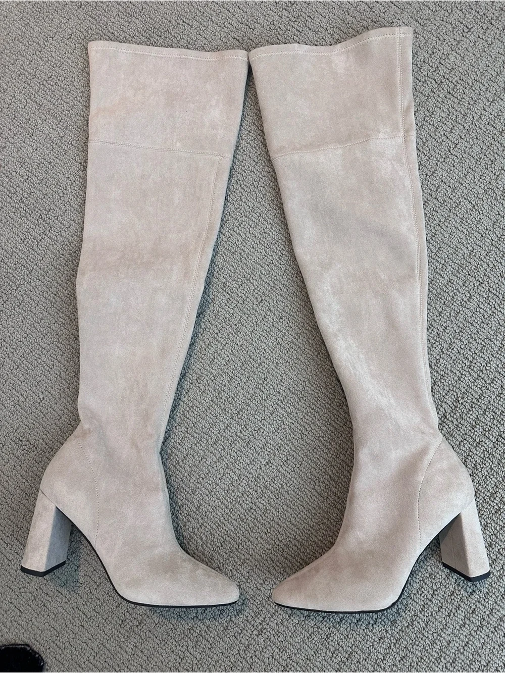 Jeffrey Campbell PerouzeTaupe Over The Knee Pointed Toe Block Heel Boots 7.5